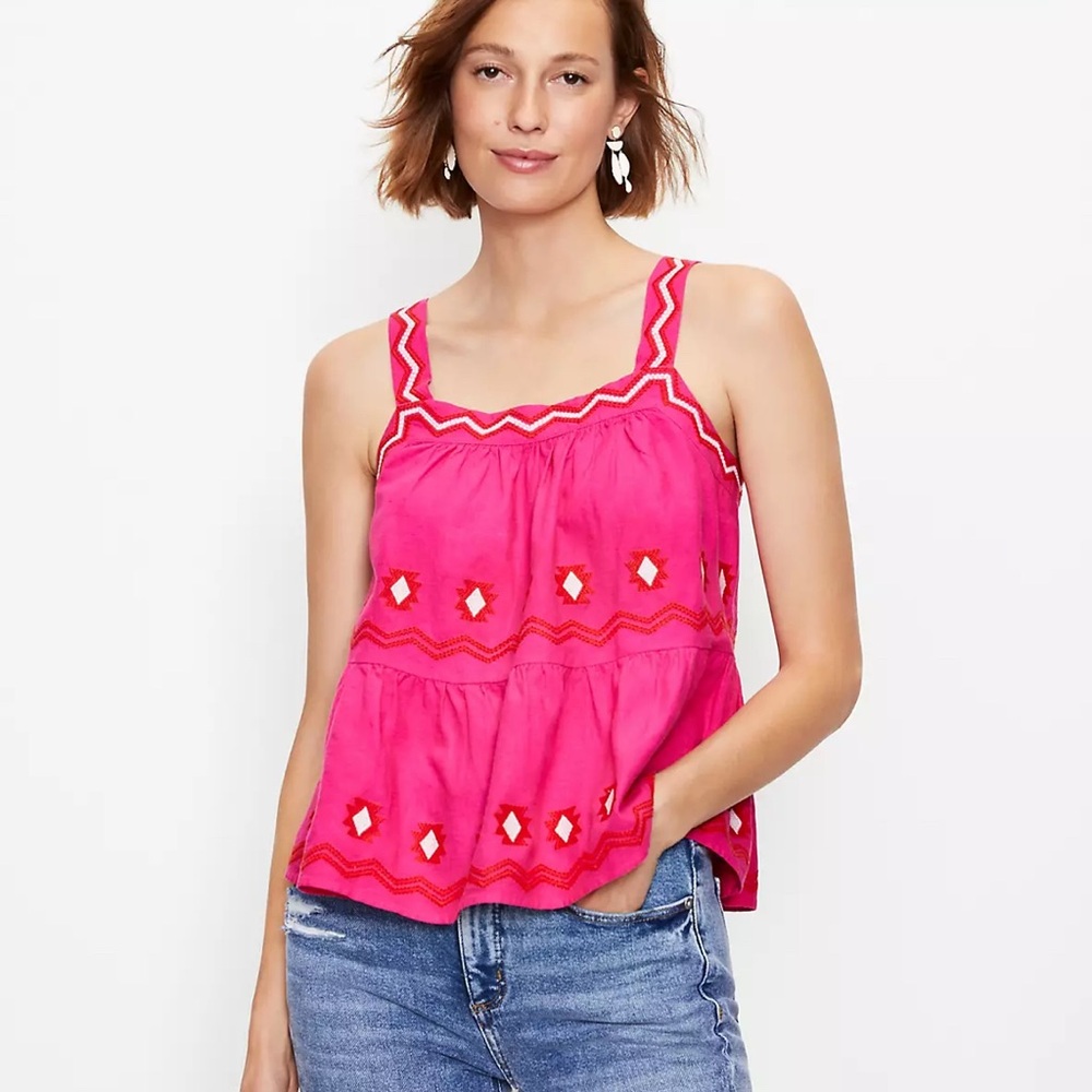 LOFT Embroidered Tiered Cami Top